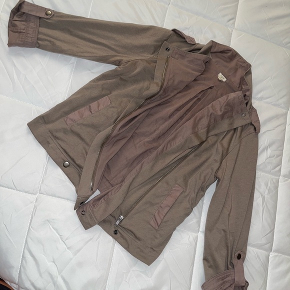 J. Crew Gray Beige Draped Lightweight Motorcycle Utility Jacket- size small - Picture 2 of 7